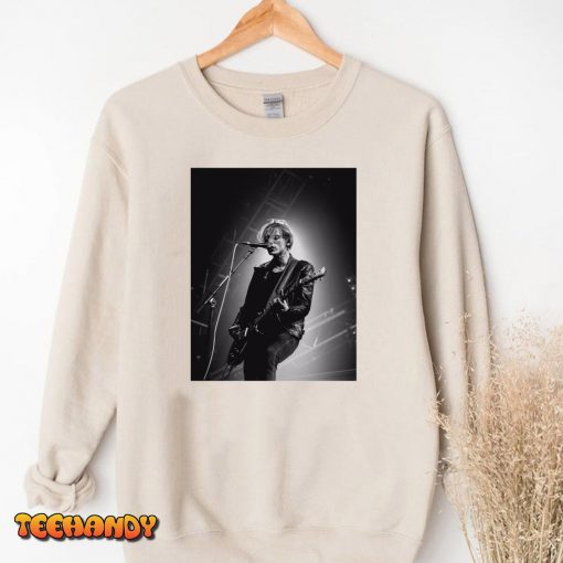 Jamie Campbell Bower Playing Guitar Black and White Poster Canvas Unisex T-Shirt