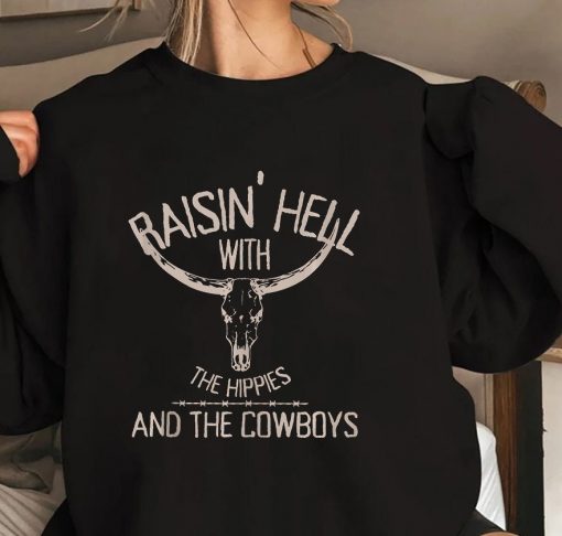 Raising-Hell With The Hippies And Cowboys Western Cowhide Tank Top