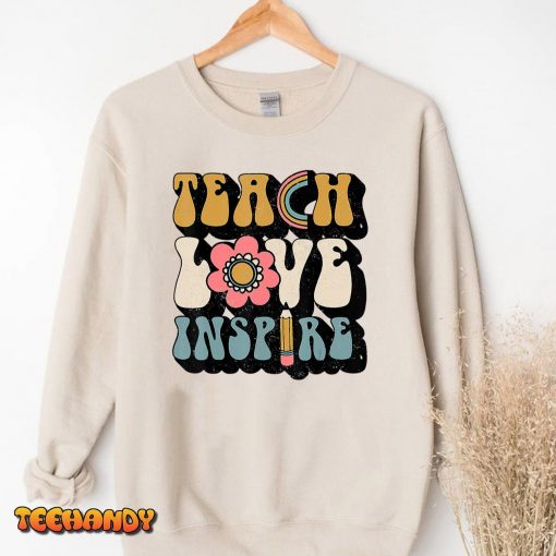 Back To School Teach Love Inspire Retro Teachers Women T-Shirt