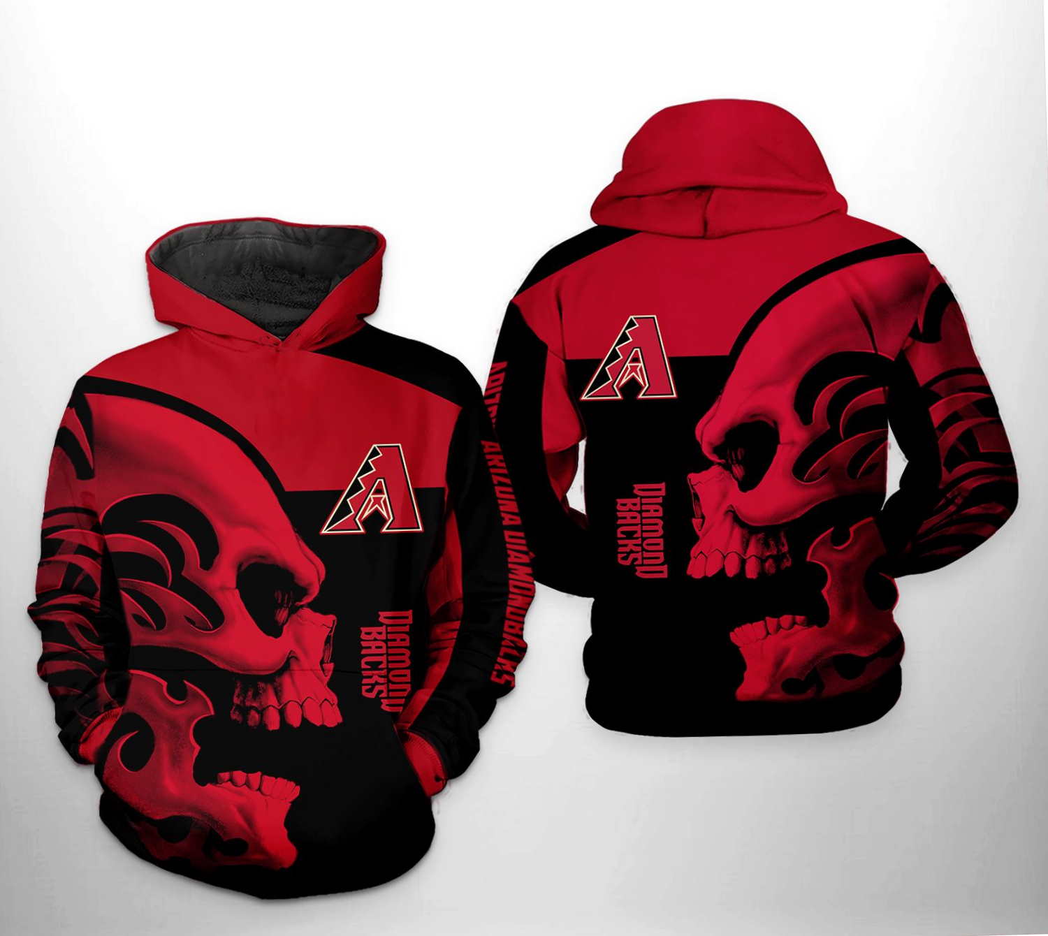Arizona Diamondbacks MLB Skull 3D Hoodie Zipper Hoodie