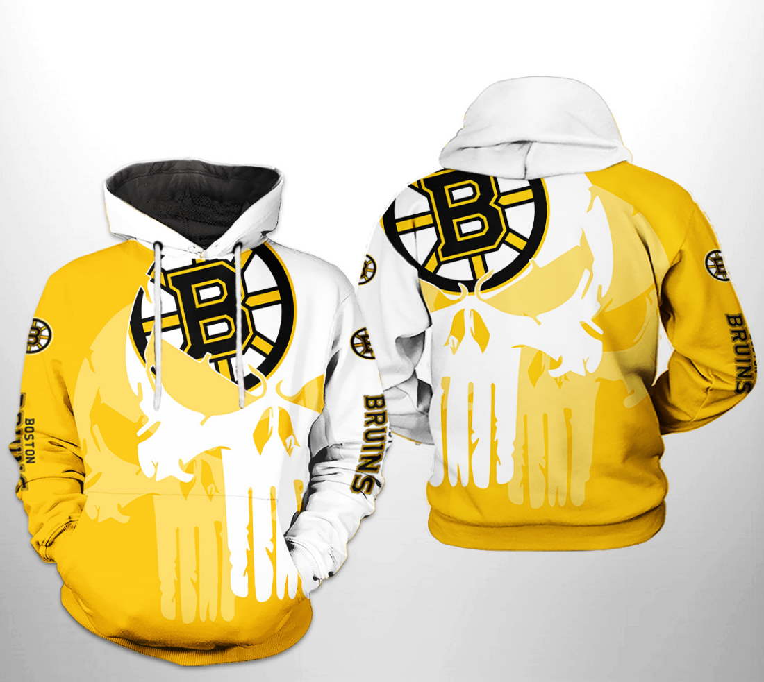 Boston Bruins NHL Team Skull 3D Hoodie Zipper Hoodie