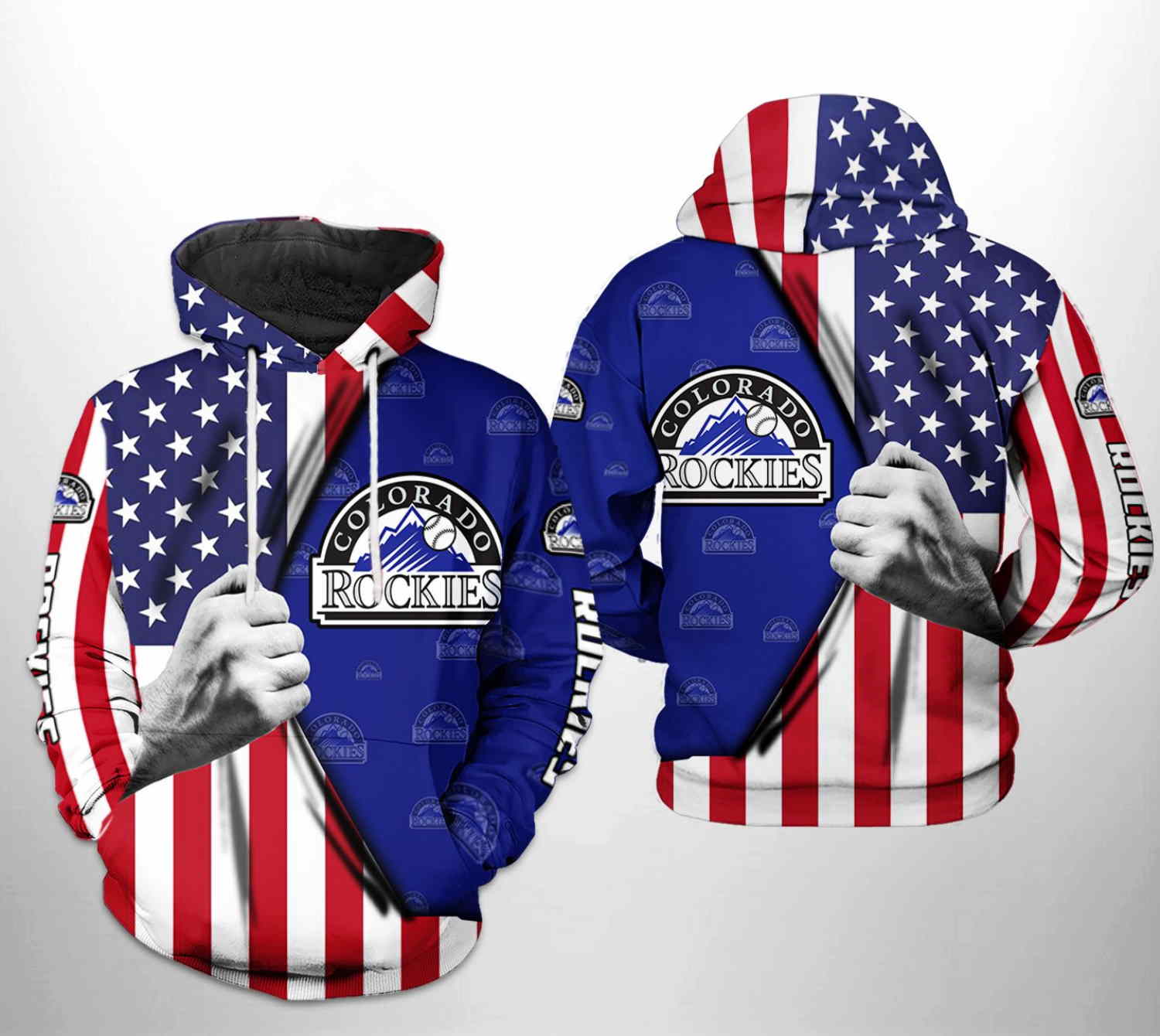 Colorado Rockies MLB US Flag 3D Hoodie Zipper Hoodie