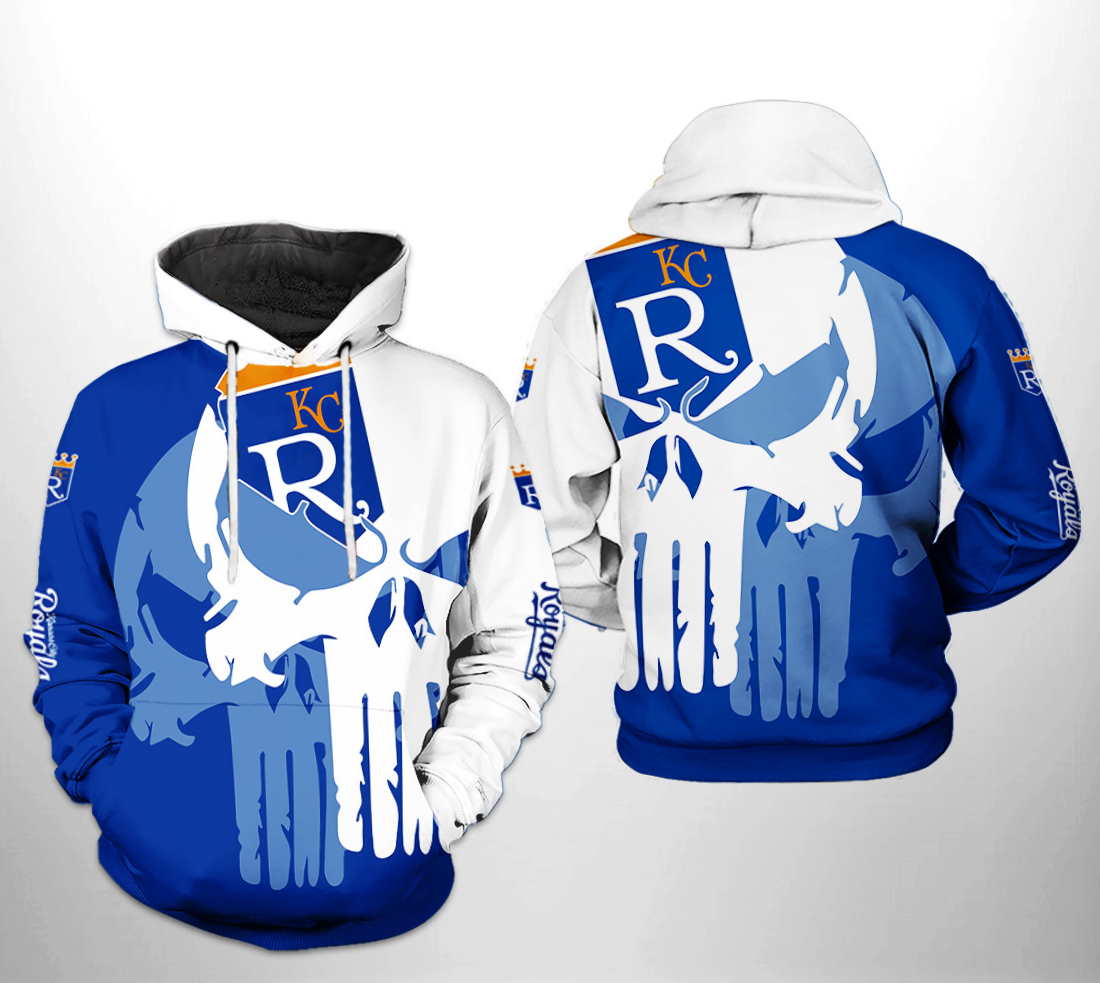 Kansas City Royals MLB Team Skull 3D Hoodie Zipper Hoodie