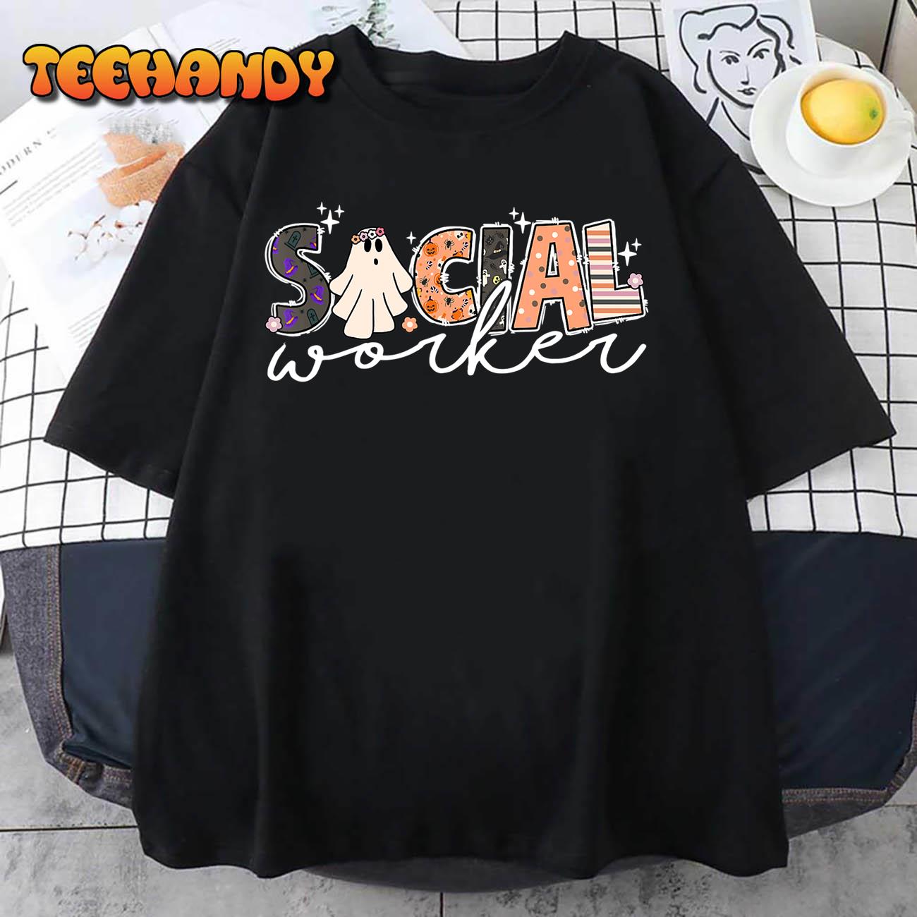 Social Worker Halloween School Social Work Retro Ghost Funny T-Shirt