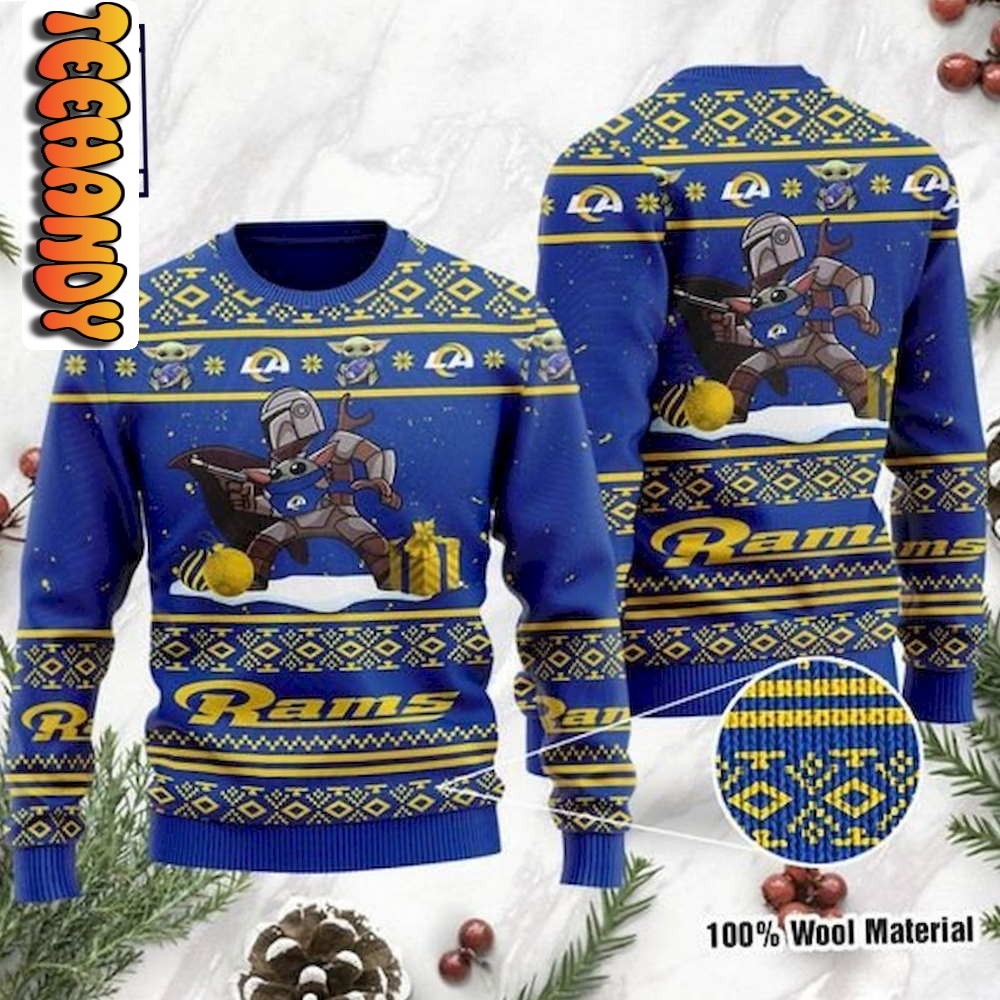 Baby Yoda Boba Fett Los Angeles Rams Ugly Christmas Sweater