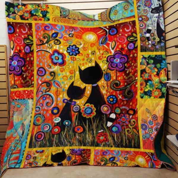 Colorful Cat 3D Quilt Blanket