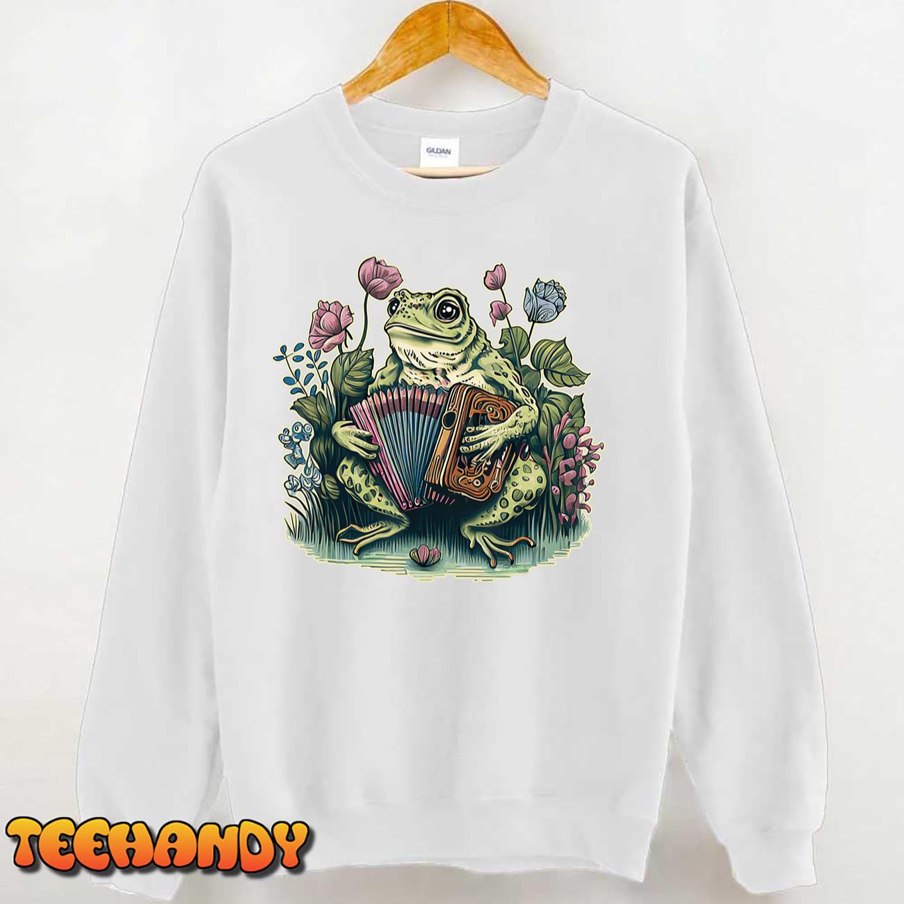 Cottagecore Frog Playing Accordion T-Shirt