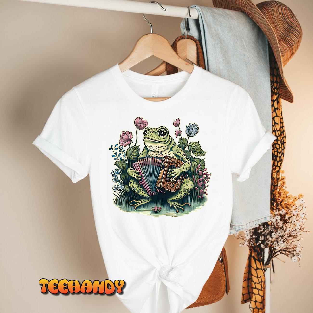Cottagecore Frog Playing Accordion T-Shirt