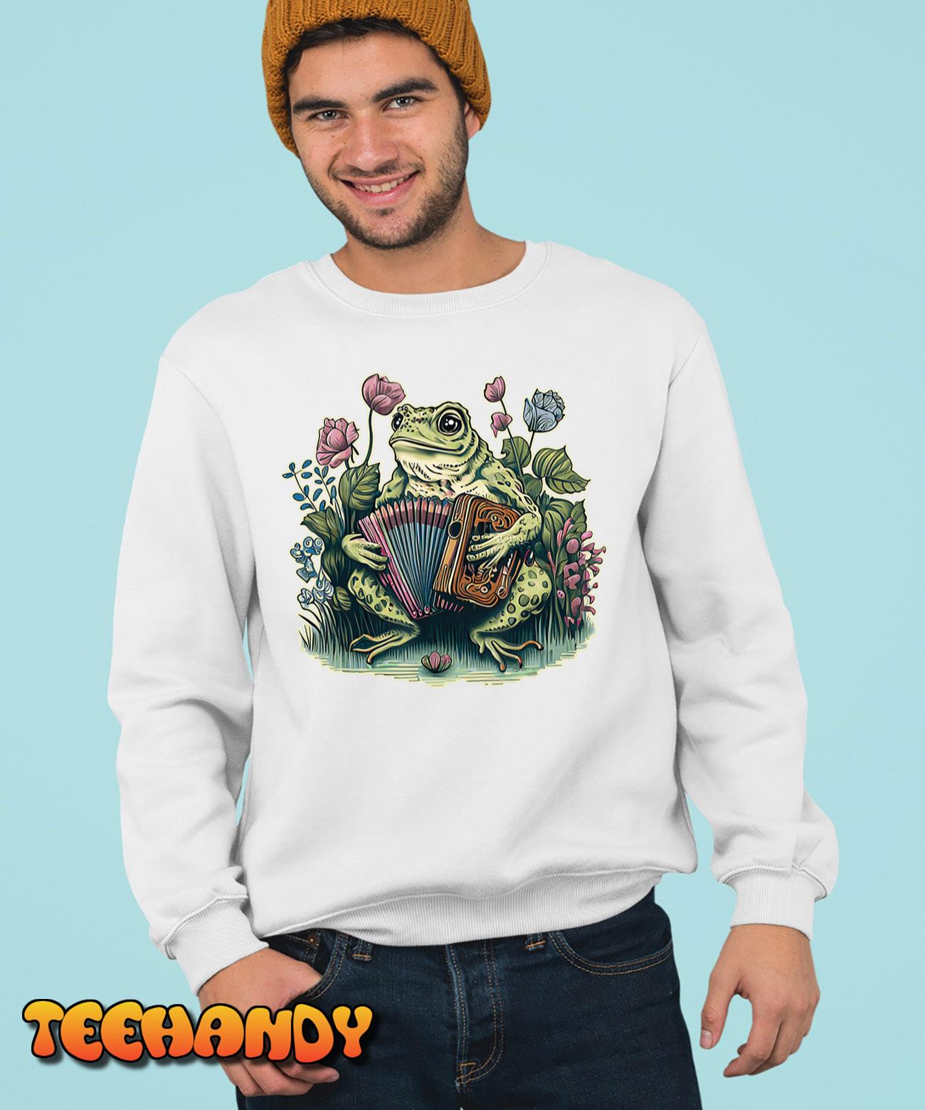 Cottagecore Frog Playing Accordion T-Shirt