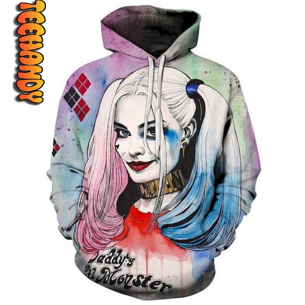 Harley Quinn Face 3D Hoodie