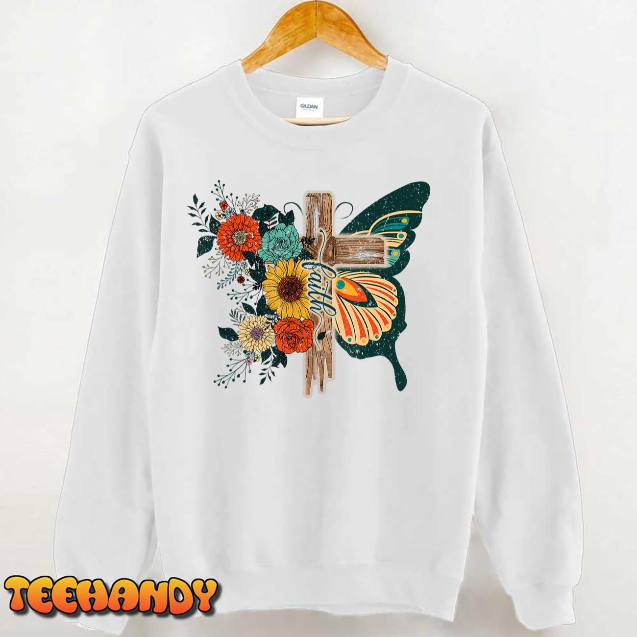 Faith Retro Cross Butterfly Religious Gifts Christian Women T-Shirt Faith Retro Cross Butterfly Religious Gifts Christian Women T-Shirt