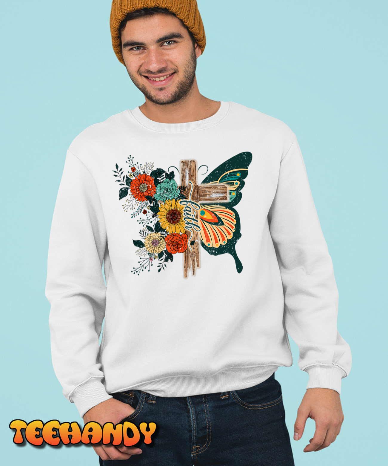 Faith Retro Cross Butterfly Religious Gifts Christian Women T-Shirt Faith Retro Cross Butterfly Religious Gifts Christian Women T-Shirt