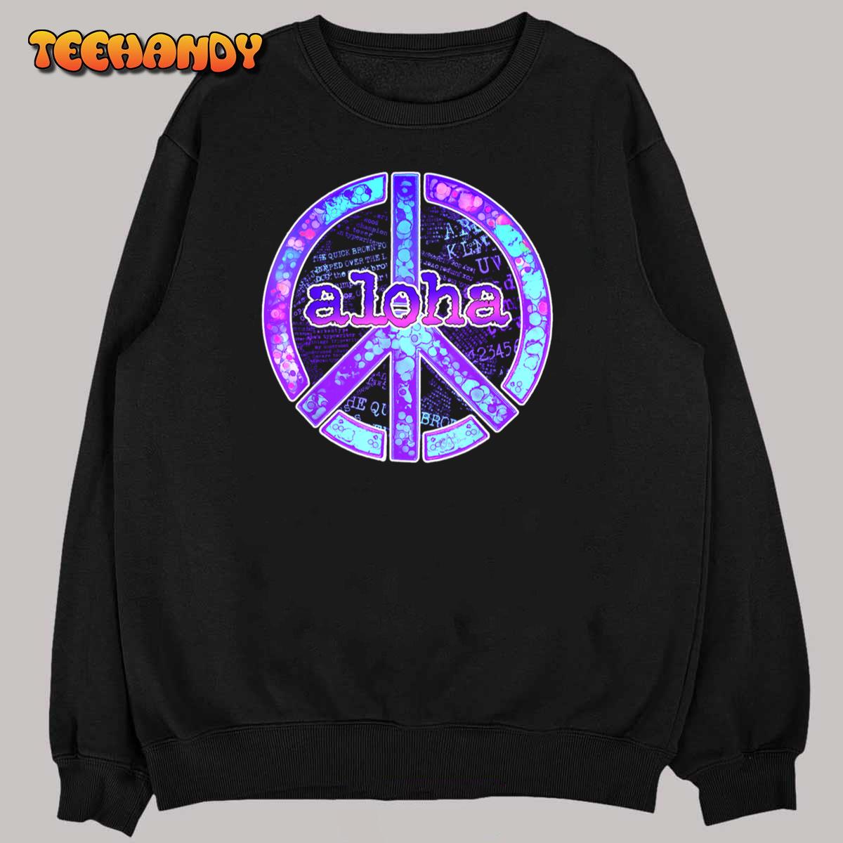 Aloha Peace Sign Purple Pink & Blue Design T-Shirt Aloha Peace Sign Purple Pink & Blue Design T-Shirt