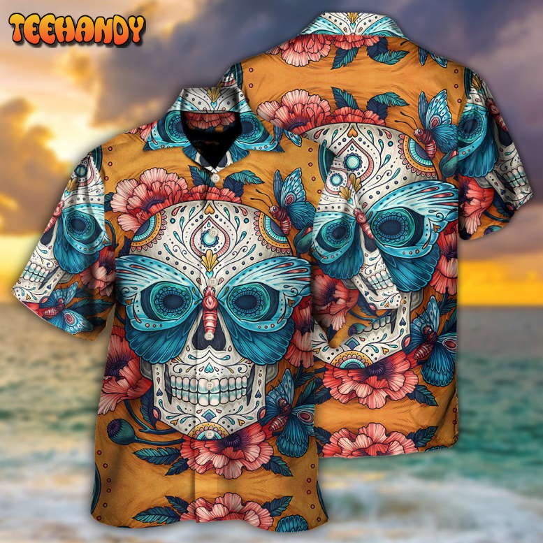 Skull And Butterfly Abstract Vintage Colorful Hawaiian Shirt