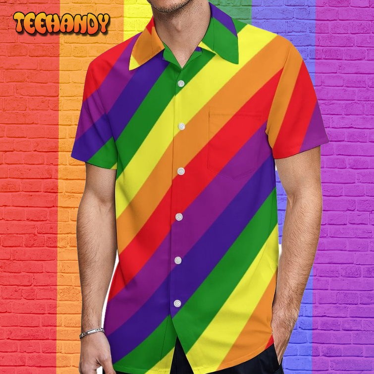 Gay Pride Lgbtq Rainbow Colors Striped Hawaiian Vintage Shirt Mens