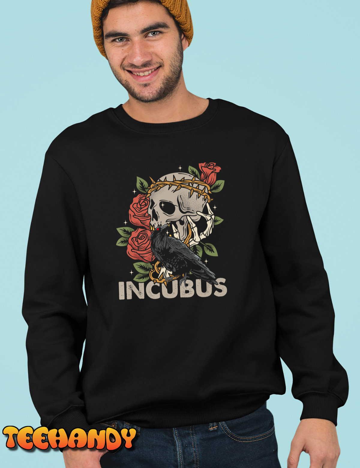 Incubus-Crow Left Skull Morning And Flower Halloween Graphic T-Shirt Incubus-Crow Left Skull Morning And Flower Halloween Graphic T-Shirt
