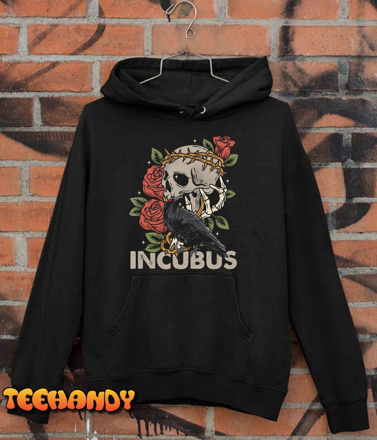 Incubus-Crow Left Skull Morning And Flower Halloween Graphic T-Shirt Incubus-Crow Left Skull Morning And Flower Halloween Graphic T-Shirt