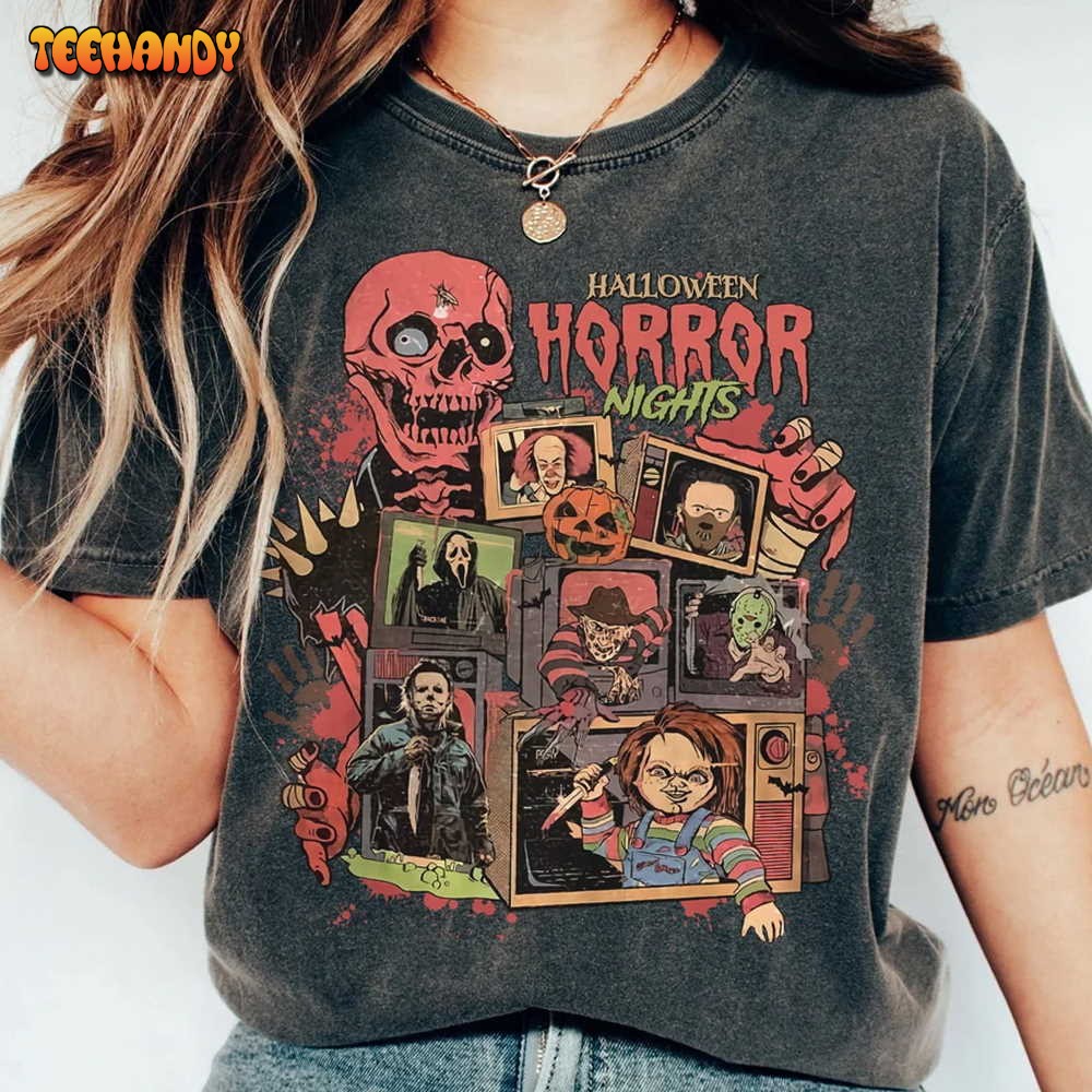 Retro Horror Night Comfort Colors Shirt, Vintage 90s Halloween Movies T Shirt