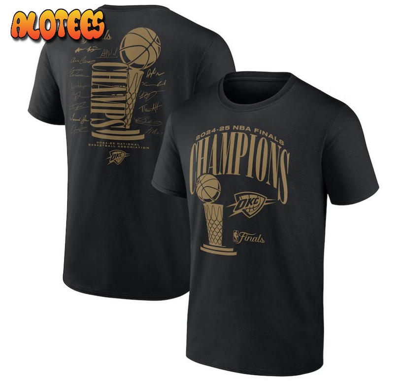 Oklahoma City Thunder 2025 NBA Finals Champions Double Dribble Roster Trophy T-Shirt