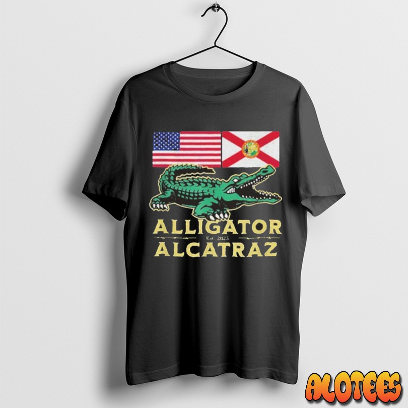 Alligator Alcatraz With Us Flag And Florida State Flag Unisex T Shirt