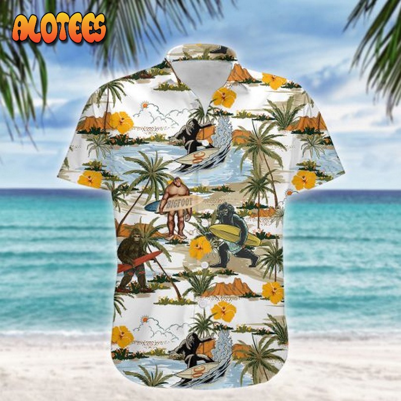 Bigfoot Surfing On The Beach Hawaiian Shirt