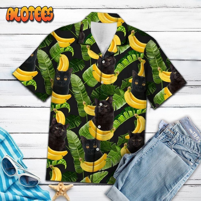 Black Cat Banana Black Green Nice Hawaiian Shirt