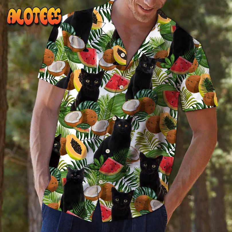 Black Cat Tropical Fruit Basic Hawaiian Shirt