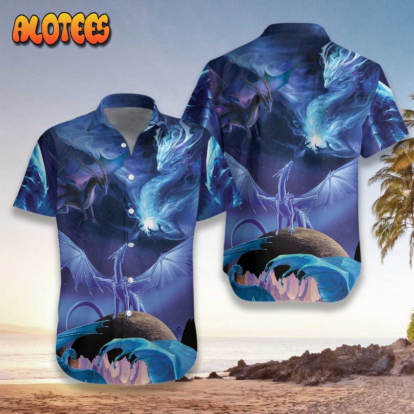 Blue Ice Dragons Art Hawaiian Shirt
