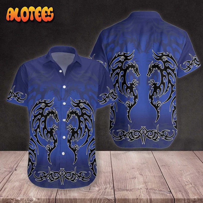Blue Tribal Dragon Cool Design Aloha Hawaiian Shirt