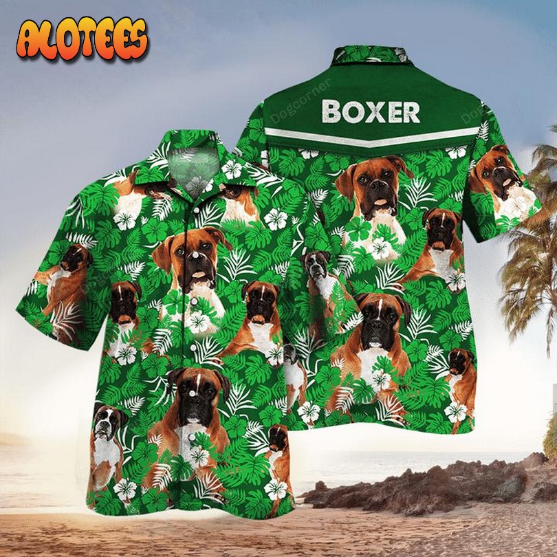 Boxer Dog Lovers Green Floral Pattern Hawaiian Shirt