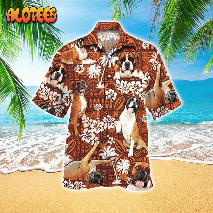 Boxer Dog Red Tribal Pattern Hawaiian Shirt