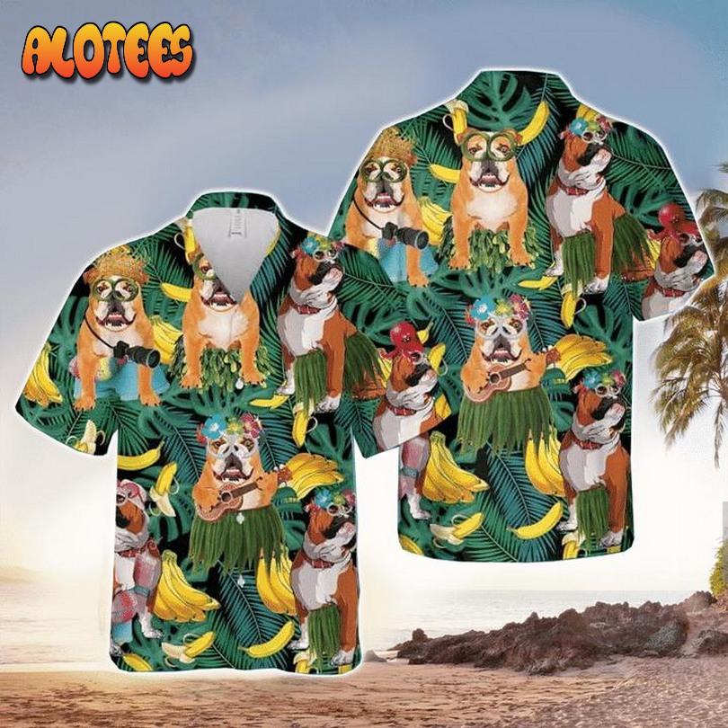Bulldog Summer Leaves International Dog Day Hawaiian Shirt