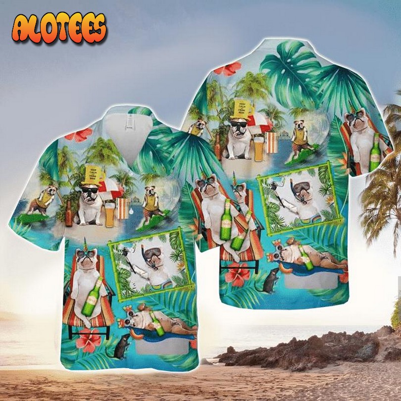 Bulldog Surfing Hawaiian Shirt