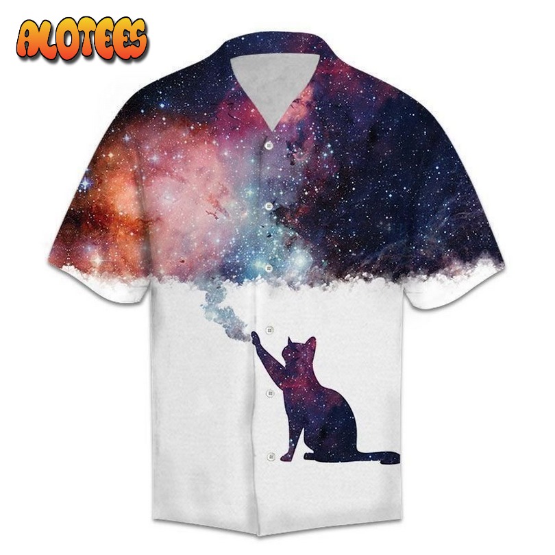 Cat Galaxy Black Purple Unique Hawaiian Shirt