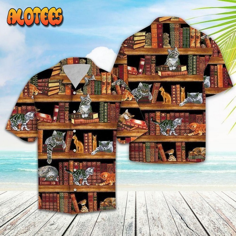 Cat Love Books Orange Awesome Hawaiian Shirt