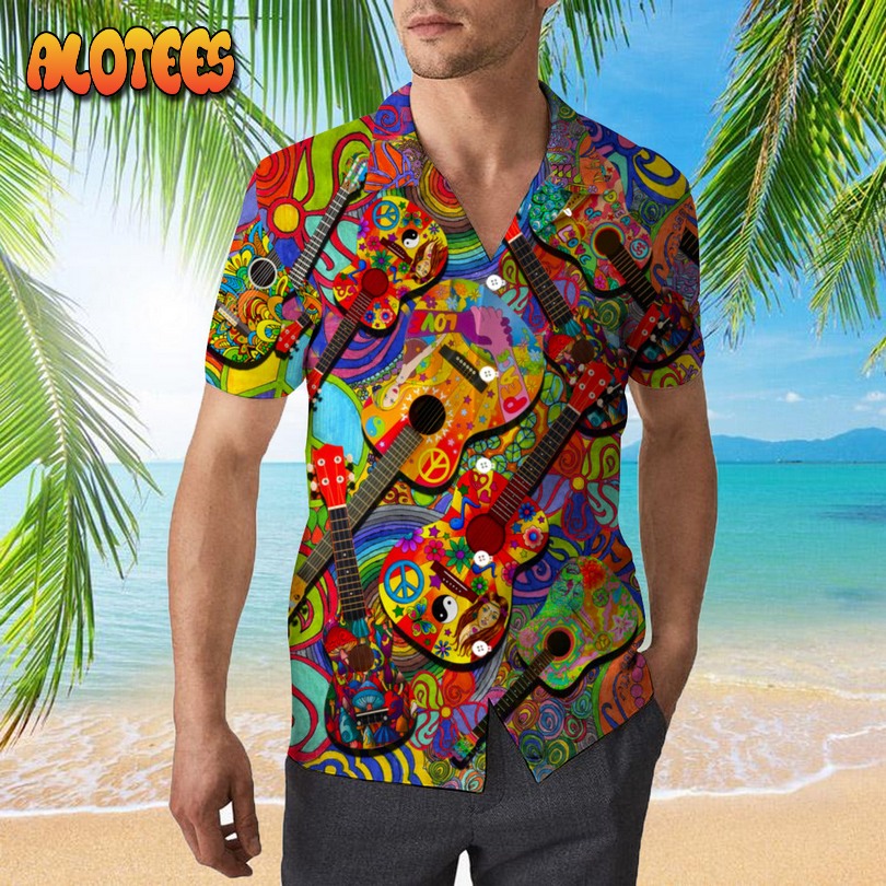 Colorful Guitar Hippie Love Music Hawaiian Shirt