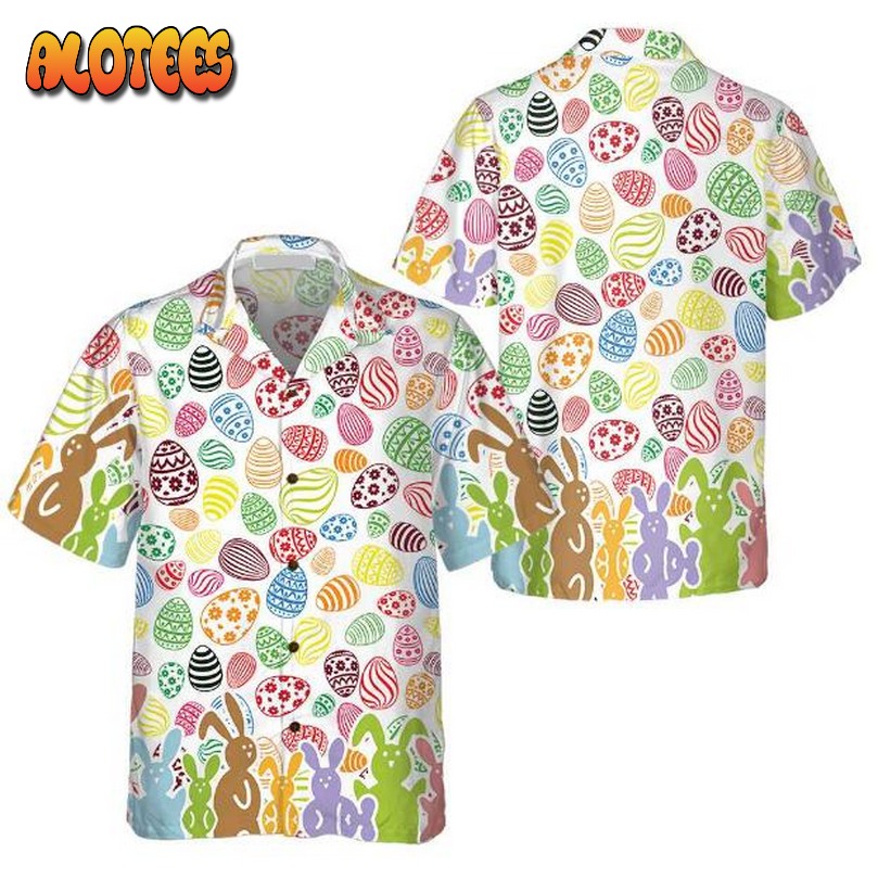 Colorful Rabbits And Easter Eggs Seamless Pattern Hawaiian Shirt
