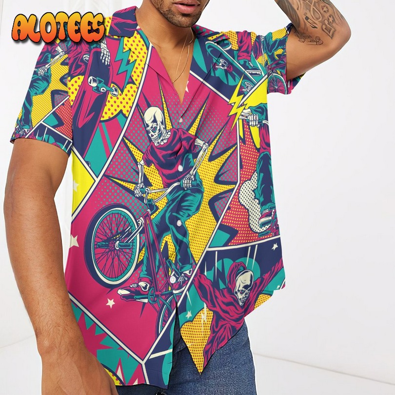 Comic Style Skull Riding Hawaiian Shirt