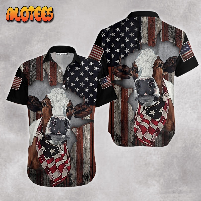 Cow American Flag Patriotic Hawaiian Shirt