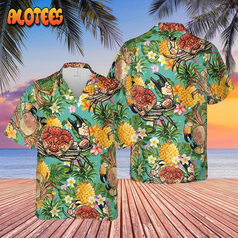 Crab Pineapple Floral Tropical Aloha Hawaiian Shirt