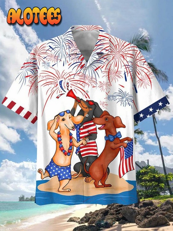 Dachshund Dog 4th of July Hawaiian Lei Hawaiian Shirt