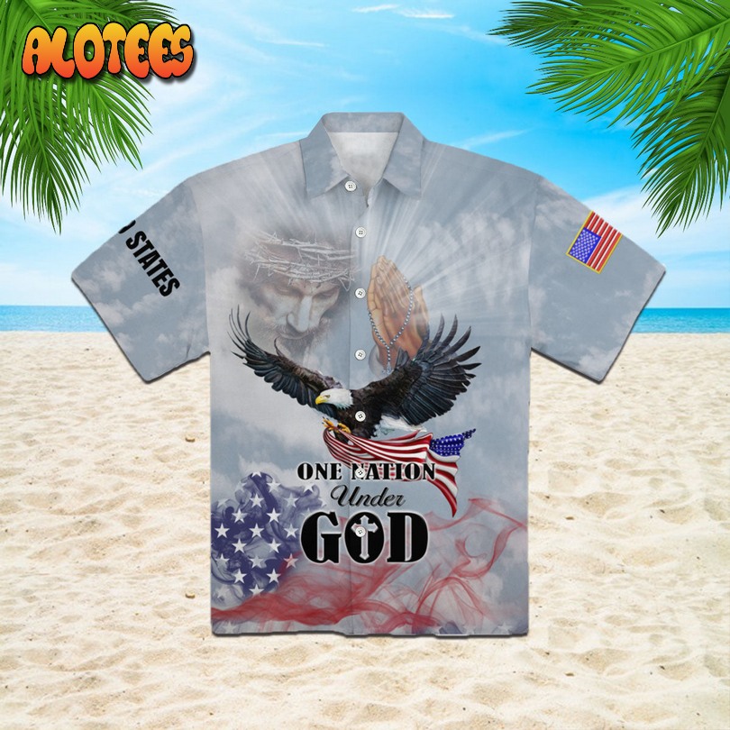 Eagle Patriot One Nation Under God Christian Jesus Hawaiian Shirt