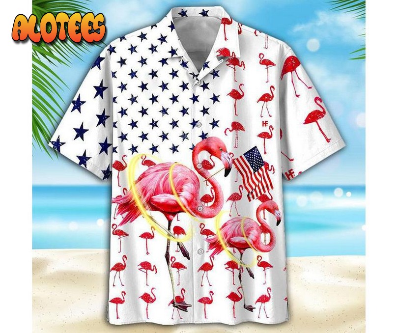 Flamingo American Flag 4th Of July Hawaiian Shirt