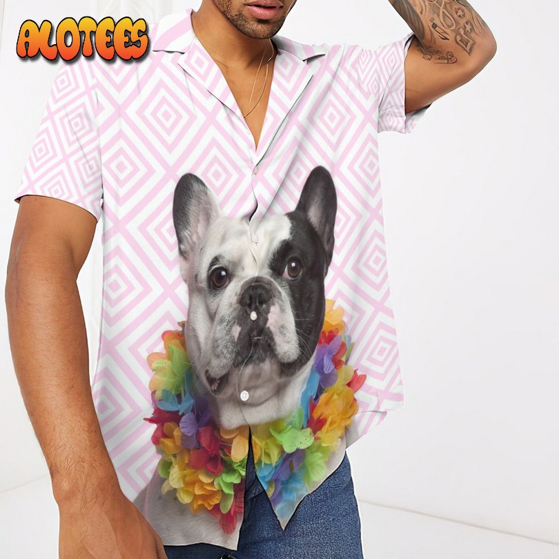 French Bulldog Wearing Hawaiian Lei Hawaiian Shirt