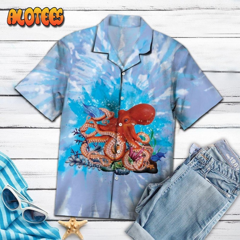 Octopus Blue Tie Dye Hawaiian Shirt
