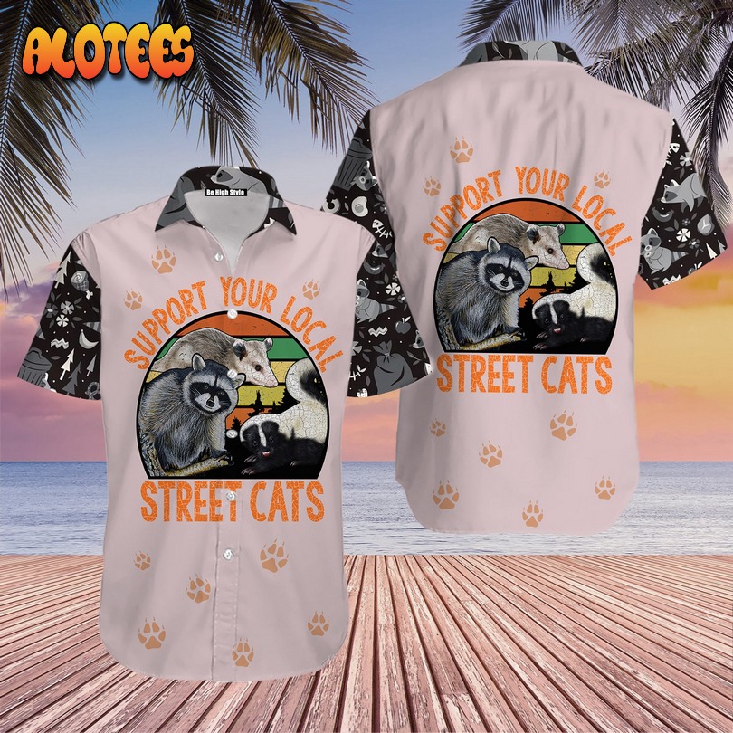 Raccoon Vintage Support Your Local Street Cats Aloha Hawaiian Shirt