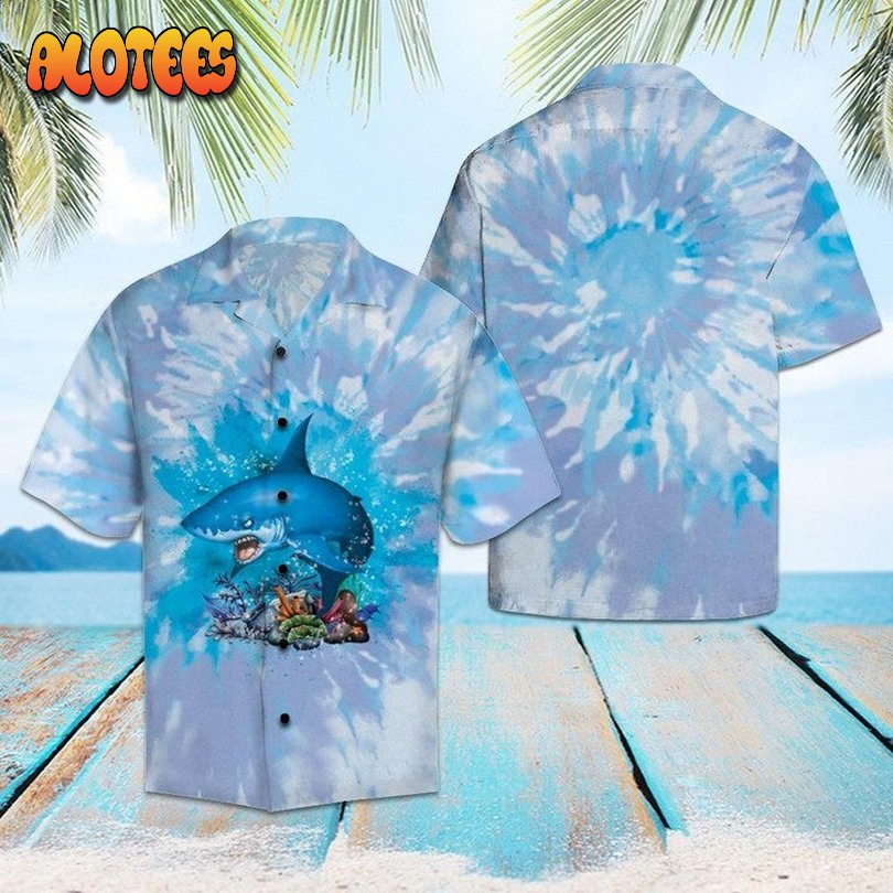 Shark Blue Tie Dye Aloha Hawaiian Shirt