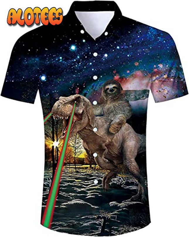Sloth And Dinosaur Destroy The Earth Hawaiian Shirt