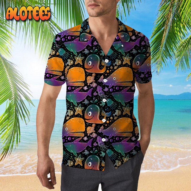 Sperm Whale Neon Hawaiian Shirt