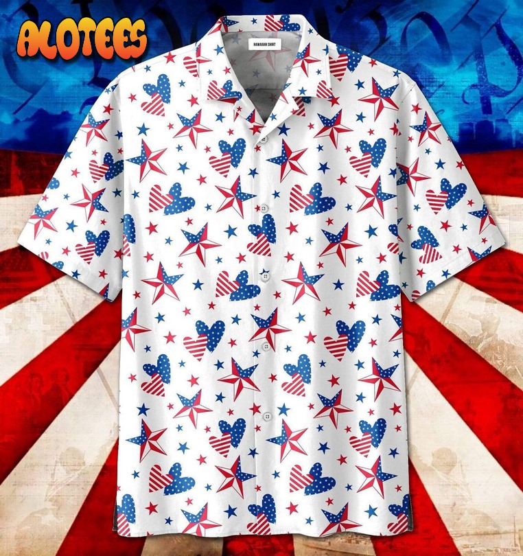 Star Heart US Flag Hawaiian Shirt